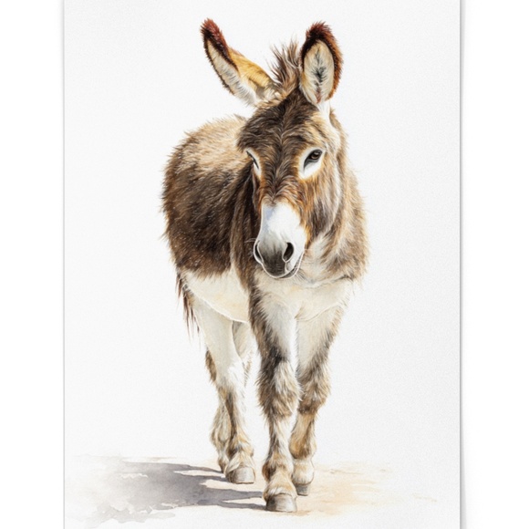 Watercolor Donkey Wall Art Print, Unframed - Charming Farmhouse Decor - Picture 3 of 6